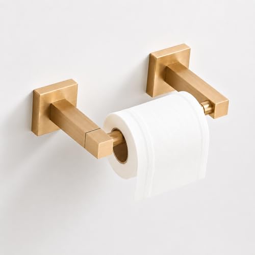 Brushed Gold Toilet Paper Holder Wall Mount, Bathroom Toilet Paper Holder for SUS 304 Stainless Steel, Double Post Pivoting Square Toilet Paper Roll Holder for Bathroom RV Paper Towels for TP - color: Square Brushed Gold