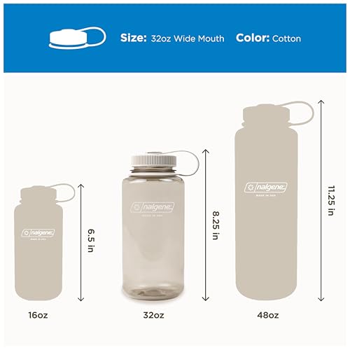 Nalgene 32 oz Wide Mouth Water Bottle | BPA-Free, Durable & Leak Proof, Lightweight Bottle for Hiking & Gym, Work & Travel - color: Cotton, size: 32 Ounces