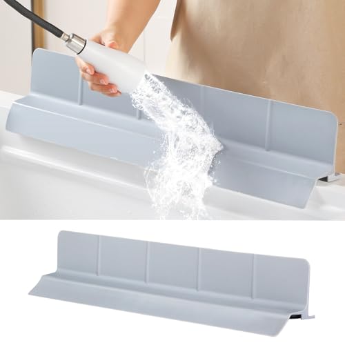 23" Ultra Silicone Sink Splash Guard Released in 2026,Self-Draining Water Splash Guard for Kitchen Sink,Bathroom and Island,with 3.5" High Splash Guard & 7 Strong Suction Cup (Grey) - color: Gray