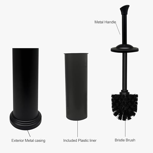Stainless Steel Toilet Bowl Brush with Holder Metal Bathroom Cleaning Set Rustproof Hygienic Durable Modern Design - color: Matte Black
