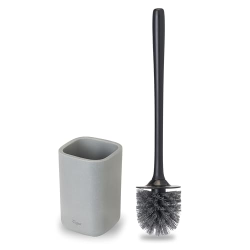 Vigar Zense Toilet Brush and Holder Set - Toilet Bowl Brush and Holder, Polyresin Stone Bathroom Accessory, Compact Toilet Cleaner Brush for Bathroom Decor and Toilet Accessories Set - Concrete - color: Concrete