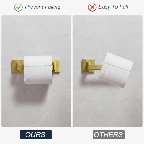 Toilet Paper Holder Wall Mount Brushed Gold, Stainless Steel Toilet Tissue Roll Holder Bathroom Square Toilet Paper Towel Roll Holder, Double Post Pivoting Tissue Handle - color: Brushed Goled