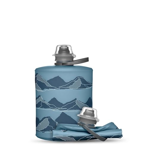 HydraPak Stow Collapsible Water Bottle – 350ml, 500ml, 1L – Ultralight, Leak-Proof, BPA-Free, Filter Compatible Travel & Hiking Flask - color: MTN Tahoe Blue, style: 17oz/500ml