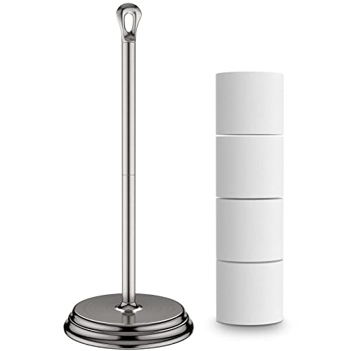 KASUNTO Toilet Paper Holder with Rustproof, Metal Free Standing Toilet Paper Stand Storage for Bathroom, Tissue Paper Roll Holder for Bathroom Accessories (Brushed Nickel) - color: B-brushed Nickel