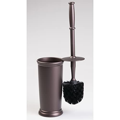 mDesign Toilet Bowl Brush and Holder - Covered Bathroom Toilet Brush - Standing Toilet Bowl Scrubber in Modern Holder - Compact, Space Saving, Deep Cleaning Brush for Toilet - Hyde Collection - Bronze - color: Bronze