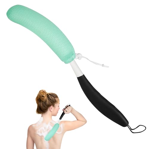 Back Scrubber for Shower, 15.35" Long Handle Shower Brush for Body, Back Brush for Shower for Men Women, Long Handled Bath Sponge for Deep Clean, Exfoliating, Anti-Slip Curve Handled Back Scrubber - size: Black-green