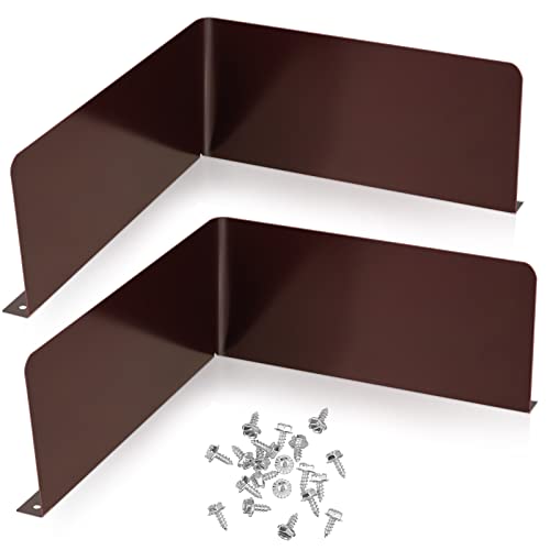 2 Pcs Gutter Valley Splash Guards Downspout Diverter Roof Rain Diverter Roofing Gutter Guards with 20 Pcs Matching Gutter Screws Rain Gutter Guards for Corner House, Brown (Bent Style) - style: Bent Style
