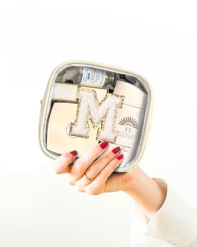 KOTORA Cute Travel Makeup Bag - Preppy Makeup Bag Sweet 16 Gifts Sister Girlfriend Gifts Monogram Makeup Bag Make Up Bag Large Cosmetic Bags for Women Friend Birthday Gifts Preppy Stuff - color: Beige, style: M