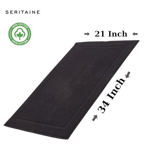 Turkish Cotton Bath Mat Set of 2-100% Turkish Cotton 21x34 inch Bathroom Floor Towel Mat (Not Rug) - Absorbent 900 GSM Hotel Spa Quality Floor Towels - Machine Washable Quick Dry - color: Black (Zen Design)