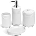 RQYIXI Bathroom Accessories Set 4 Pieces Ceramic Bathroom Accessory with Metal Base Set Contain Soap Dispenser Cotton Swab Jar Toothbrush Cup Soap Dish - color: White Metal Base
