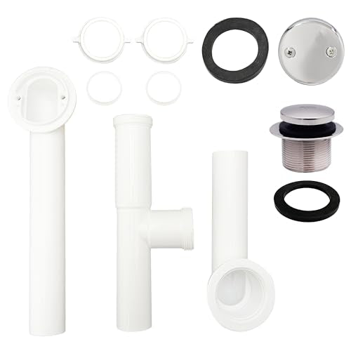 Westbrass A593244-26 14" x 1-1/2" White Tubular Bathtub Waste & Overflow Assembly with Tip-Toe Drain Plug and 2-Hole Faceplate, Polished Chrome - color: Polished Chrome, size: 1 Pack