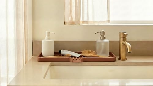 Silicone Soap Dish Tray and Sponge Holder with Drain Chute, Rectangular, Kitchen and Bathroom Sink Organizer (Light Grey, 12"x4") - color: Light Grey, size: (LG) 12"x4"
