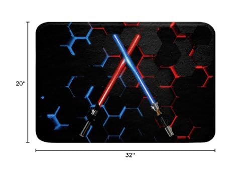 Geometric Honeycomb Bathroom Rug Neon Red Blue Light Up Sword Non Slip Bath Mat for Kids Girls Boys Teens Fashion Games Shaggy Absorbent Floor Mat Black 3D Hexagon Bath Indoor Doormat Decor,20"x32" - color: Lightsaber 1, size: 20" x 32"