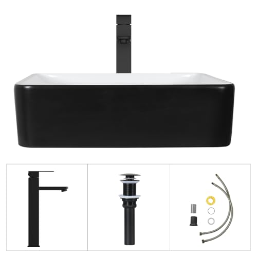48” Barn Door Bathroom Vanity with 6 Drawers, Farmhouse Style Standing Pedestal Cabinet with Two Black and White Ceramic Sinks - color: Black and White Ceramic Sink, size: 48"
