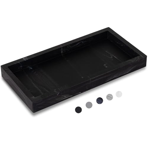 Bathroom Trays for Counter, Slicone Vanity Trays for Bathroom, Rectangle Sponge Holder for Kitchen Sink - Marble Black | Large, Thickened Silicone, Easy to Clean, Waterproof, Non-Slip, for Countertop, Kitchen, Bedroom, Dresser - color: Marble Black, size: