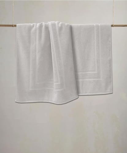 Feather & Stitch 2 Piece Towel Like Bath Mats (30x21 Inch) 100% Cotton Terry Bath Mats, Bathroom Shower Floor Mats [NOT A Bathroom Rug], Soft Absorbent Washable Mats - Sliver - color: Silver