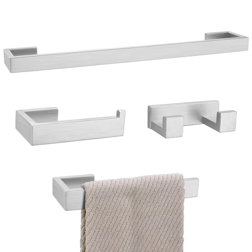 Brushed Nickel Bathroom Hardware Set, 4-Piece Bath Towel Bar Set SUS304 Stainless Steel Towel Rack Set for Bathroom, 23.6 inches Bathroom Towel Holder Set Wall Mounted - color: Brushed Nickel, size: Set A