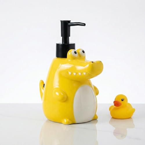 BOPPIE Cartoon Ceramic Soap Dispenser, Modern Countertop Hand & Dish Soap Dispenser for Bathroom/Kitchen for Kids, Refillable Liquid Soap Bottle with Rust Proof Pump (Ceramic Alligator) - color: Ceramic Alligator