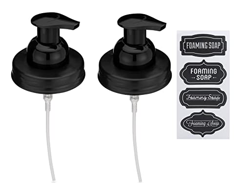 Jarmazing Products Mason Jar Foaming Soap Dispenser Lids - Includes Waterproof Stickers! Black - 2 Pack - color: Black, size: Pack of 2