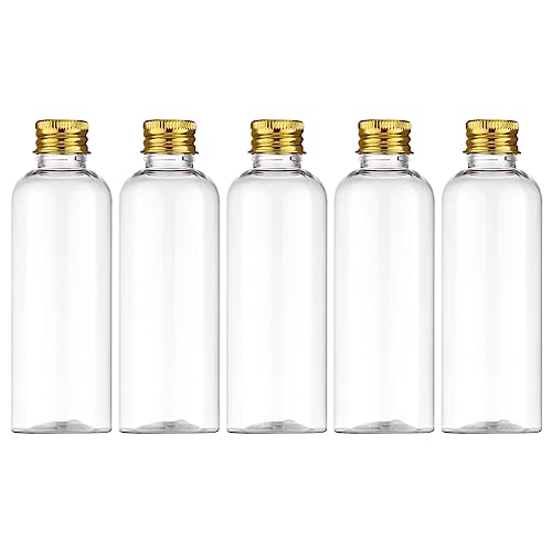 Tekson Plastic Travel Size Bottles 3.4 oz, Mouthwash Bottle, Refillable Containers for Cosmetic with Gold Screw Cap for Travel Essentials (100ml, Clear) - color: Gold