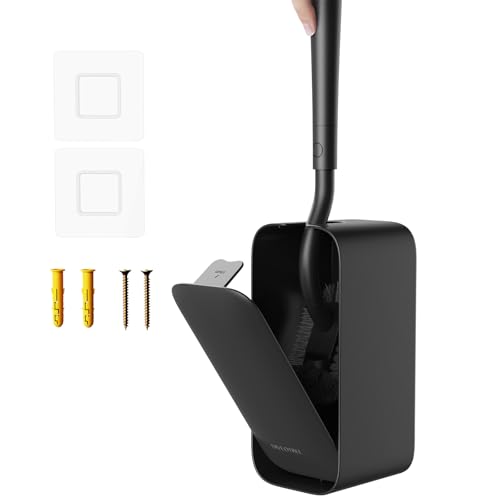 Toilet Cleaner Brush, Diveotree Toilet Brush and Holder for Dead Corner Cleaning, Wall Mounted Toilet Bowl Brush for Bathroom Decor, Toilet Scrubber Brush for Home/Hotel (Black, 1pack) - color: Black