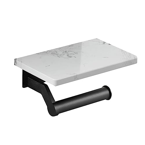 Hoimpro Matte Black Aluminum Toilet Paper Holder with White Natural Marble Shelf, Wall Mounted Tissue Hand Paper Roll Storage Holder for Bathroom Kitchen Washroom Bedroom - color: Black