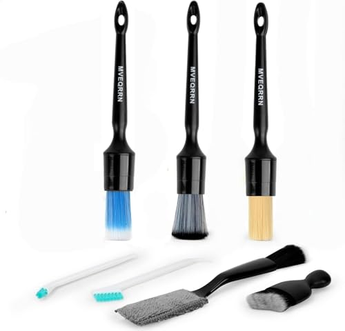 MVEQRRN 7PCS Car Detailing Brush Set,Boars Hair Detail Brush Kit(Black) | Ultra Soft No Scratch, Car Dust Brush, Interior Detailing Brushes Kit, Detail Brushes Car Detailing for Interior Exterior - color: 7pcs detail brush set black
