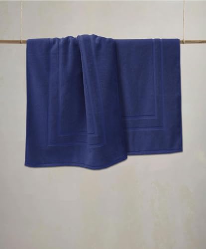 Feather & Stitch 2 Piece Towel Like Bath Mats (30x21 Inch) 100% Cotton Terry Bath Mats, Bathroom Shower Floor Mats [NOT A Bathroom Rug], Soft Absorbent Washable Mats - Navy Blue - color: Navy Blue