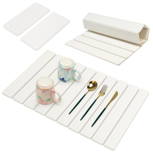 3 Pcs Large Stone Dish Drying Mat for Kitchen Sink Counter Dish Pads Diatomaceous Earth Mats Quick Fast Drying Stone Mat Diatomite Absorbent Tray Dry Matt Kitchen Countertop Dishes Drainer Mat - color: White