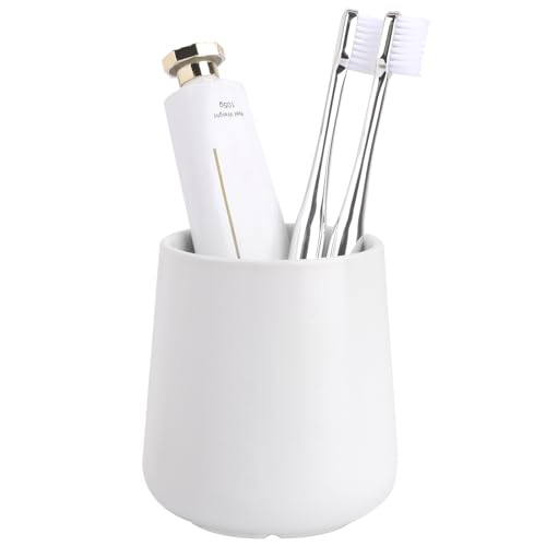 BosilunLife Bathroom Toothbrush Holder - Ceramic Toothbrush Cup Holder 13Oz White Toothbrush Holder for Bathroom Toothbrush and Toothpaste Holder for Bathroom Vanity Countertop, Ideal for Home, Hotel - color: White-rb, size: rounded base