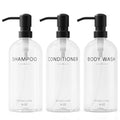 Shampoo and Conditioner Dispenser Set,3 Refillable 16oz Bottles with Stainless Steel Pumps – Shower Soap Dispensers for Bathroom, Hotel or Airbnb (Transparent, 3-Pack) - color: Transparent