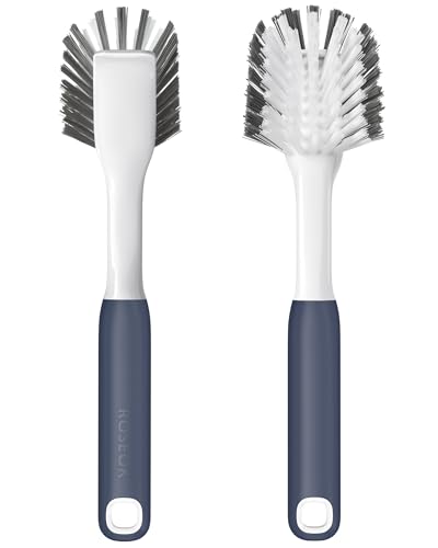 ROSEOK Dish Brush, Dish Scrubber, Nylon Bristles with Built-in Scraper | For Cleaning Dishes, Pots, Non-Stick Pans and Sinks, Navy Blue, 2 Pack - color: Navy Blue