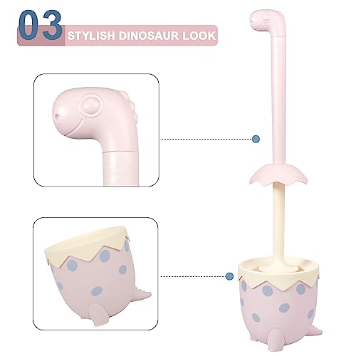 Dinosaur Shape Toilet Brush, Cute, Compact, 1-Pack, Pink, TPR Bristles - color: Pink