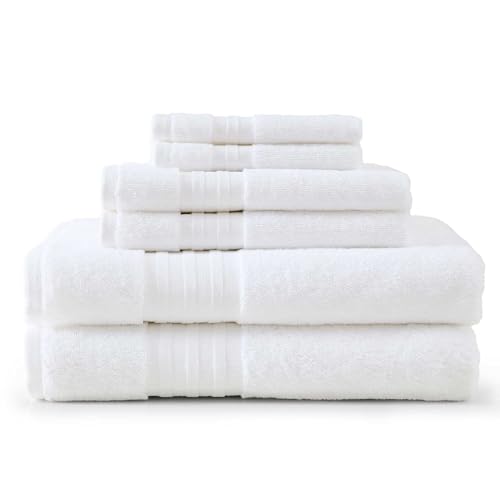 Martha Stewart - Bath Towels, Soft & Absorbent 100% Cotton Towels, Plush 700 GSM, 6-Piece Bathroom Towel Set with Textured Dobby Weave (Skyland Manor White) - color: Skyland Manor White