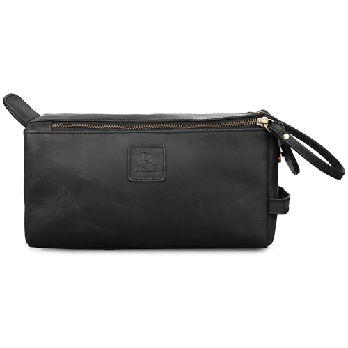 Full Grain Leather Toiletry Kit for Men & Women – Travel Toiletries & Shaving Bag Organizer, Water-Resistant Grooming Case for Bathroom, Makeup & Cosmetic Storage - Midnight Black - color: Matte Black