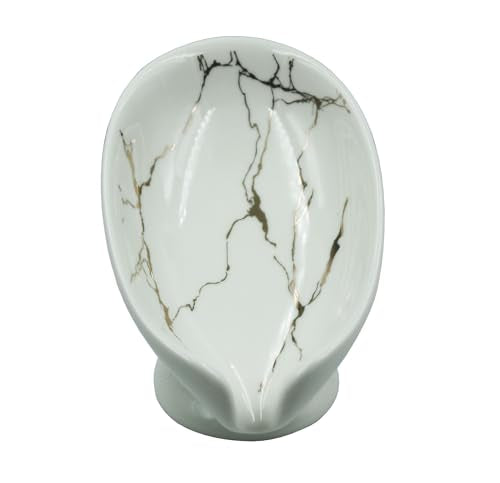 Ceramic Soap Dish, Leaf Shape Self Draining Soap Holder, Sponge Holder, for Shower,Bathroom,Kitchen Sink Organizer (White) - color: White