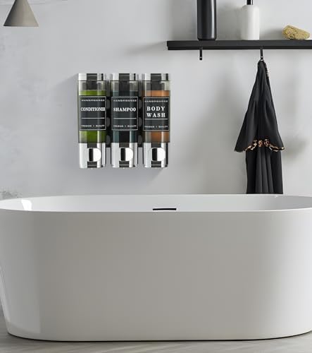 Shower Soap Dispenser Wall Mounted No Drill Shampoo Dispenser for Shower Wall Shampoo and Conditioner Dispenser Bathroom Hotel 3 * 300ml Chrome 1 - color: Chrome