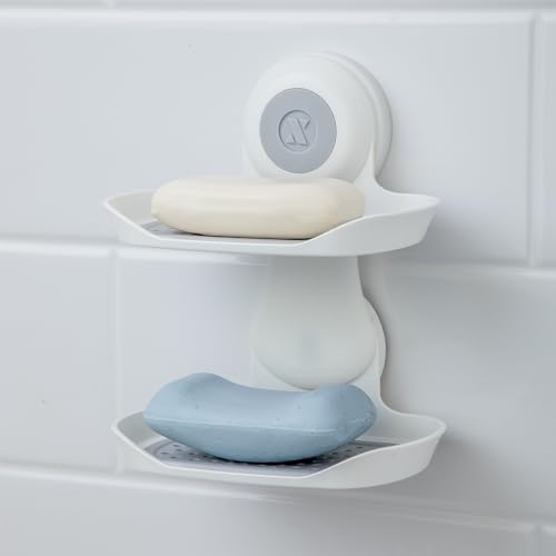 SlipX Solutions Double Soap Saver, Strong Hold Suction Cup Soap Holder, Must Have Universal Kitchen & Bathroom Shower Accessories, No Drilling, No Tools, Rust-Proof, Removable, White - color: White, size: Double Tray