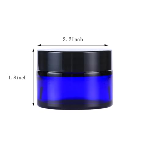 OverNews 4PCS 2oz Glass Jar Travel Size, Empty Cosmetic Lotion Container with Black Lid & Spatula, Small Mini Jar for Beauty (Blue) - color: Blue, size: 4