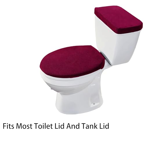 Madeals Memory Foam Bathroom Toilet Rug Set 4 Piece with Toilet Lid Cover and Tank Covers Burgundy - color: Burgundy