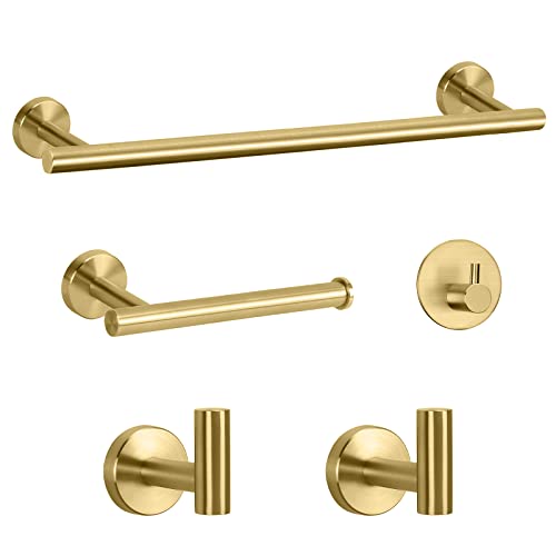 NearMoon Bathroom Hardware Set SUS 304 Thicken Stainless Steel-Towel Bar Set Include 16" Towel Rod, Toilet Paper Holder, Multifunctional Hooks Bathroom Accessories (Brushed Gold, 5 Pcs) - color: Brushed Gold