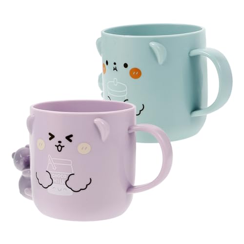 Solustre Cartoon Bathroom Cups for Kids 2-Pack Plastic Toothbrush Holders Reusable Kids Water Mugs with 3D Bear Design