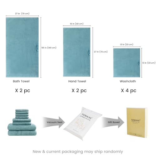 SEMAXE 8-Piece Cotton Bath Towel Set with Hanging Loops for Bathroom, Blue | Complete starter set for daily showers, sink-side use, small bathrooms, and guest baths, OEKO-TEX certified, easy care - color: A04: Blue