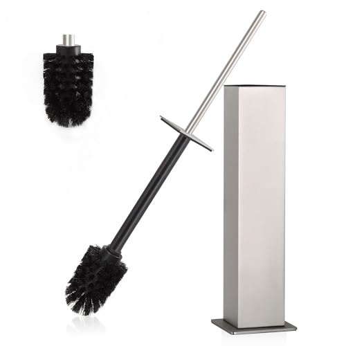 BVL Toilet Brush and Holder Set Brushed Nickel Stainless Steel 304 Square Freestanding Toilet Brush for Bathroom - color: Brushed Nickel