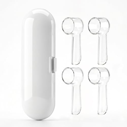 Electric Toothbrush Travel Case for Oral-B Toothbrushes - 4 Pcs Toothbrush Head Covers Compatible with Oral B Electric Toothbrush Heads (White) - color: White