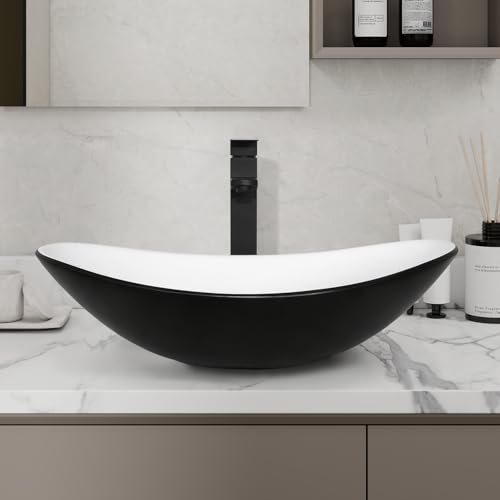 30 Inch Barn Door Bathroom Vanity, Farmhouse Style Standing Pedestal Cabinet with Black and White Ceramic Boat Sink - color: Black and White Ceramic Boat Sink, size: 30"