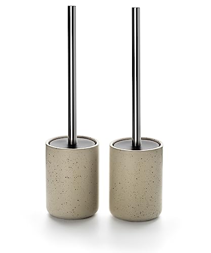 Ceramic Toilet Brush & Holder Set - Freestanding Deep-Cleaning Toilet Bowl Cleaner Brush, Stainless Steel Handle, Small & Sturdy for Storage, Easy to Clean, Non-Scratching - color: Sand