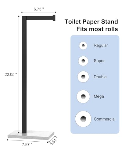 Free Standing Toilet Paper Holder Stand Matte Black SUS 304 Stainless Steel Rustproof 22 Inch Rotating Bathroom Tissue Roll Holder for 4 Rolls with Marble Base - color: Matte Black