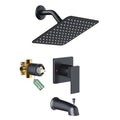 SunCleanse Tub Shower Faucet Set with Pressure Balance Valve, 8-Inch Rain Shower Head and Tub Spout, Single-Handle Shower Trim Kit, Shower Head and Handle Set for Bathroom, Matte Black - color: Matte Black