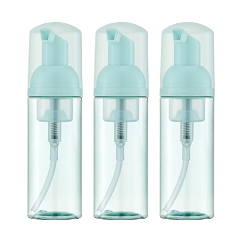 Travel Foam Pump Bottle - 2oz Small Size Foaming Hand Soap Dispenser - Mini Portable Mousse Lash Shampoo Kit Container for Hair - Empty Leak Proof Plastic Green Foamer for Liquid Toiletry 3Pack - color: Blue